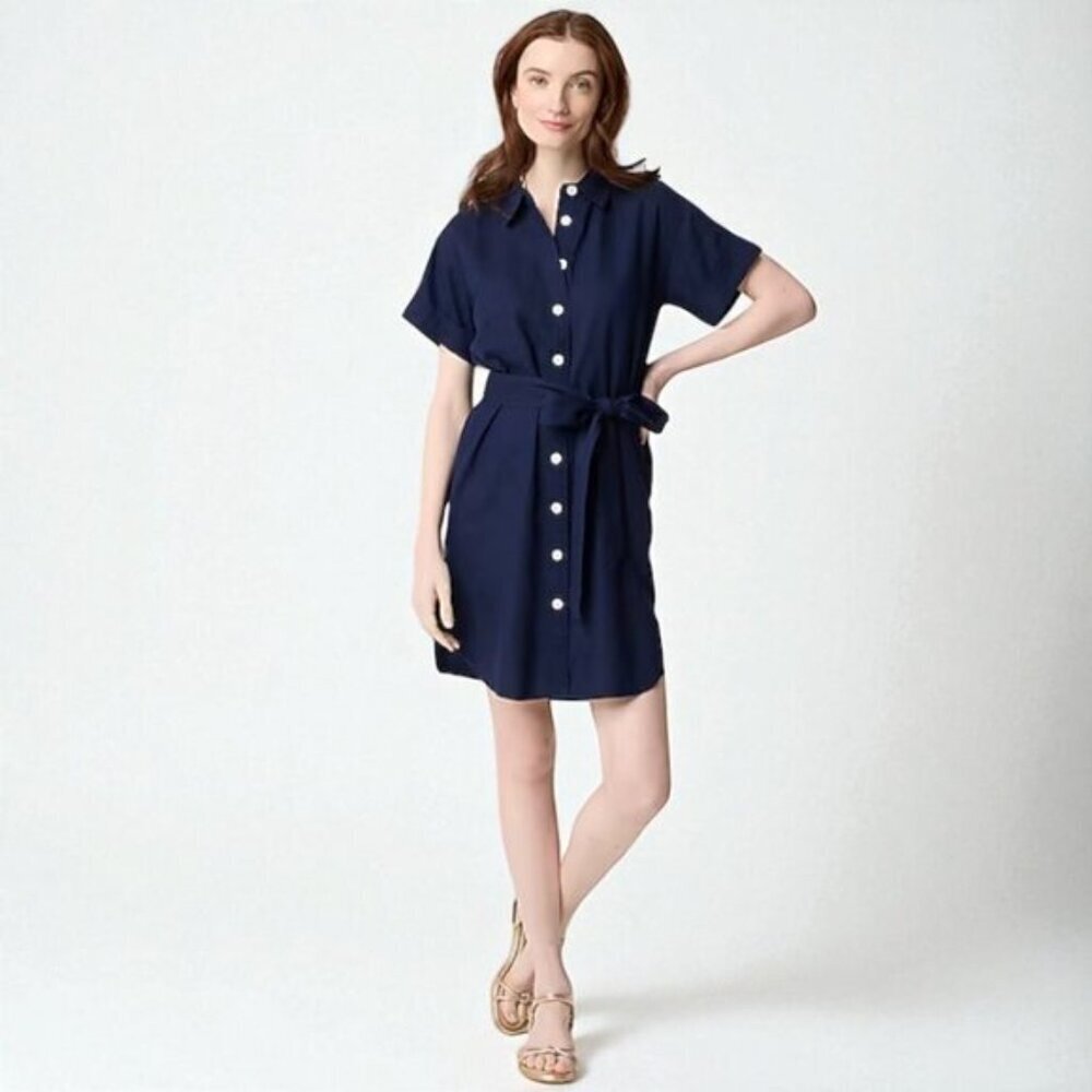 J. Crew Linen-blend belted mini shirtdress Size Medium Petite - Picture 1 of 9